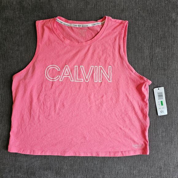 NWT Calvin Klein Performance Women's Pink White Cropped Tank Top Size Large - Picture 1 of 3
